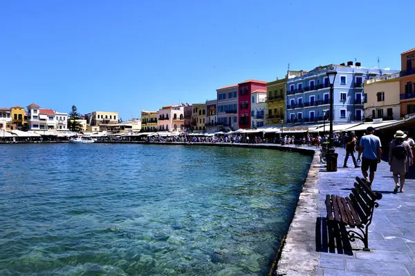 Chania Kreta Juli 2018 Visitors Verkennen Van Restaurants Winkels Van — Stockfoto