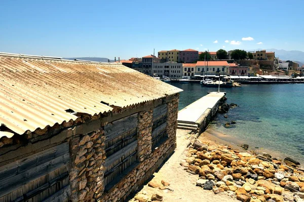 Chania Kréta Července 2018 Azbest Cementová Budova Střechy Přístavu Chania — Stock fotografie