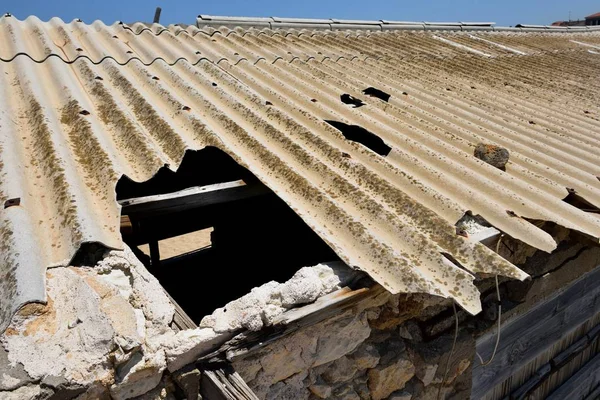 Holes Corrugated Asbestos Cement Roof Covering — Stock Photo, Image