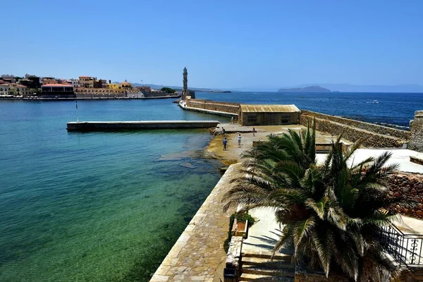 Chania Crete Juli 2018 Fyren Venetianska Vakter Hamnen Chania — Stockfoto