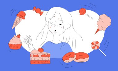 Tatlılar overeating nedeniyle sağlıksız ciltli kız