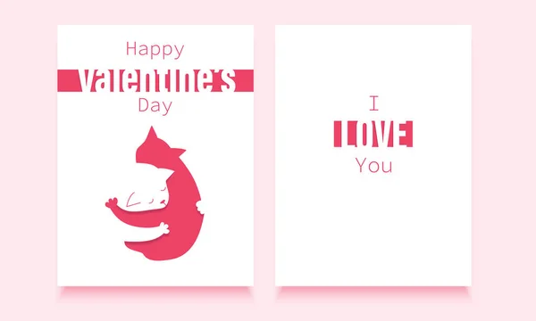 14 Φεβρουαρίου πρότυπο καρτ ποστάλ με δύο αγκαλιές ερωτευμένα γάτες. — Διανυσματικό Αρχείο