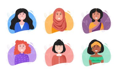 Farklı milletlerden gülümseyen genç kadınlar