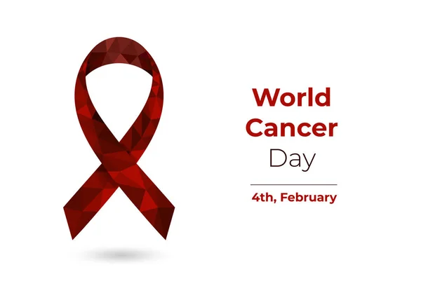 World Cancer Day 4th February concept with red awareness ribbon. — Stock Vector