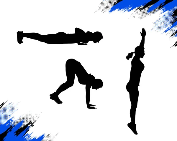 Silhouet van een vrouw doen Burpee CrossFit oefening — Stockvector