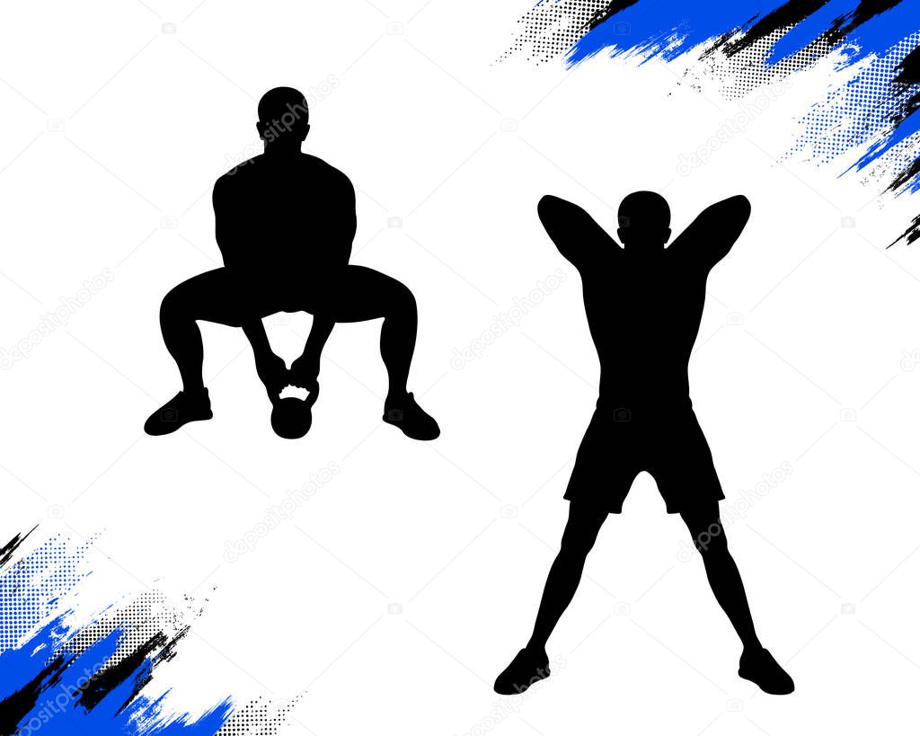 Silhouette of a male, who is doing kettlebell sumo