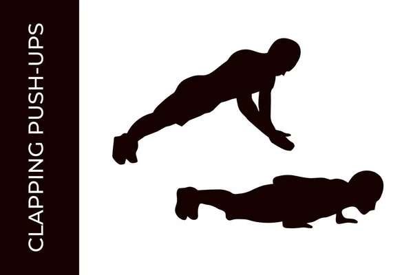 Мужской силуэт делает гимнастику, хлопает отжимания упражнения — стоковый вектор