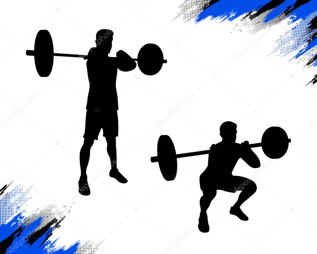 Strong male silhouette doing front squat crossfit exercise