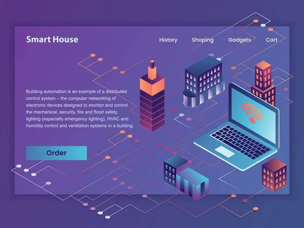 Smart House Vektor erster Bildschirm Illustration Web — Stockvektor