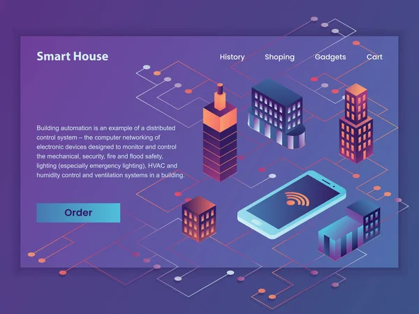 Smart House Vektor erster Bildschirm Illustration Web — Stockvektor