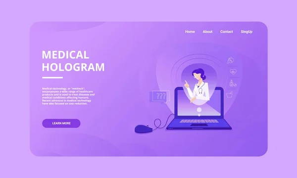 Medische hologram Hero image template met counseling arts op de werkende laptop scherm. — Stockvector