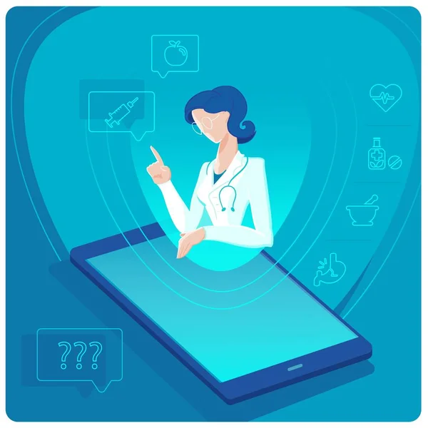 Tanácsadás orvos a smartphone képernyőt web. — Stock Vector