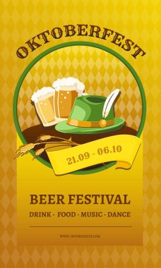 Octoberfest yeşil ve sarı dikey poster şablonu.
