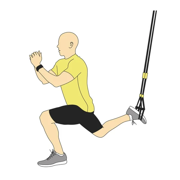 Εικονογράφηση του ανθρώπου να κάνει Trx ανασταλεί lunge με σχοινιά που απομονώνονται σε λευκό. — Διανυσματικό Αρχείο