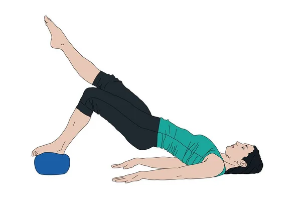Vektorová ilustrace ženy zvedající pánev a nohu při pilates. — Stockový vektor