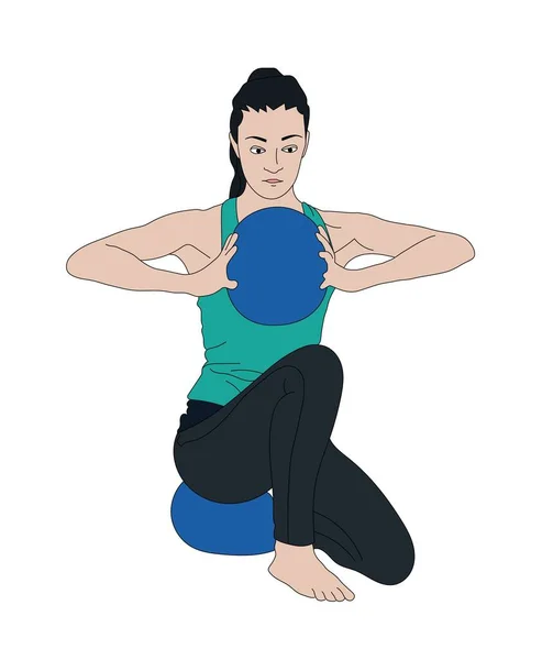 Illustration vectorielle d'une femme faisant des exercices avec une balle pilates . — Image vectorielle