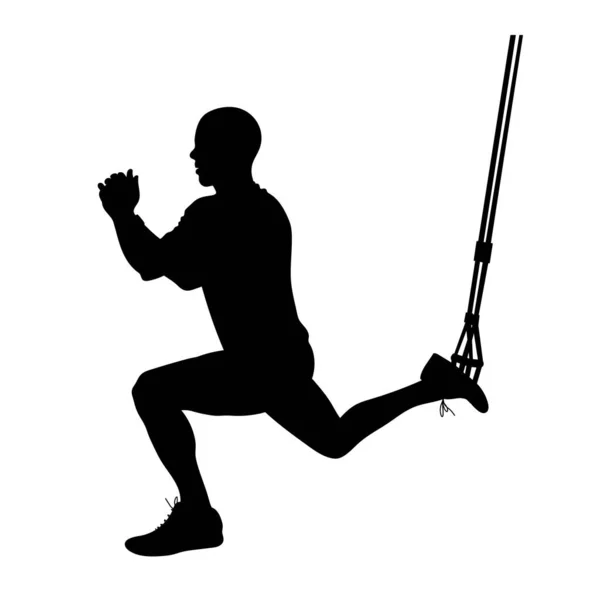 Εικονογράφηση του ανθρώπου που κάνει ανασταλεί lunge trx άσκηση απομονώνονται σε λευκό. — Διανυσματικό Αρχείο