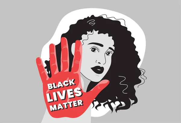 Αφρο-αμερικανίδα διαδηλώτρια με μήνυμα "Οι ζωές των μαύρων έχουν σημασία". Αφίσα του Διεθνούς Κινήματος Ανθρωπίνων Δικαιωμάτων — Διανυσματικό Αρχείο