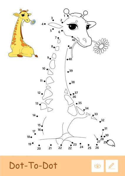 Modelo Vetorial Colorido Girafa Ponto Ponto Contorno Incolor Isolada Branco — Vetor de Stock