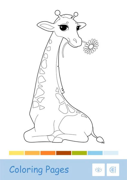 Image Contour Incolore Manger Une Girafe Florale Isolée Sur Palette — Image vectorielle