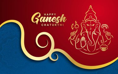 Ganesh Chaturthi ya da Vinayaka Chaturthi Hindu Festivali Ganesha 'nın dünyaya gelişini kutluyor. Fil kafalı ve mandala süslemeli Ganesha 'nın altın hatlı görüntüsü..