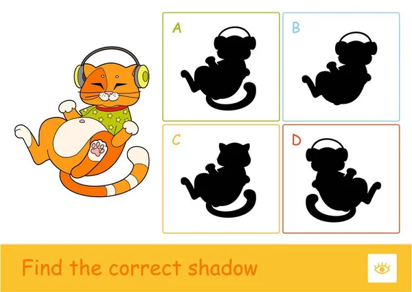 Encontre Teste Sombras Correto Aprendendo Jogo Infantil Com Ilustração Gato — Vetor de Stock
