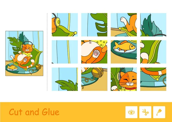 Colorido Juego Puzzle Para Niños Con Ilustración Lindo Gato Rojo — Vector de stock
