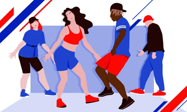 Τέσσερις Χορευτές Πρόβες Hip Hop Χορού Street Dance Στυλ Turfing — Διανυσματικό Αρχείο
