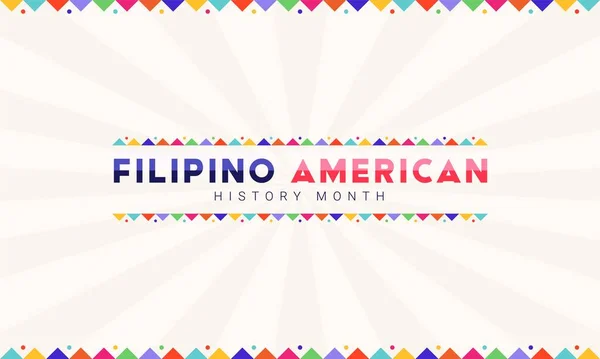Filipino American History Month - Οκτώβριος - οριζόντια διανυσματικά banner πρότυπο με το κείμενο και πολύχρωμα διακοσμητικά στοιχεία. Αφιέρωμα στις συνεισφορές των Φιλιππινέζων Αμερικανών στον παγκόσμιο πολιτισμό — Διανυσματικό Αρχείο