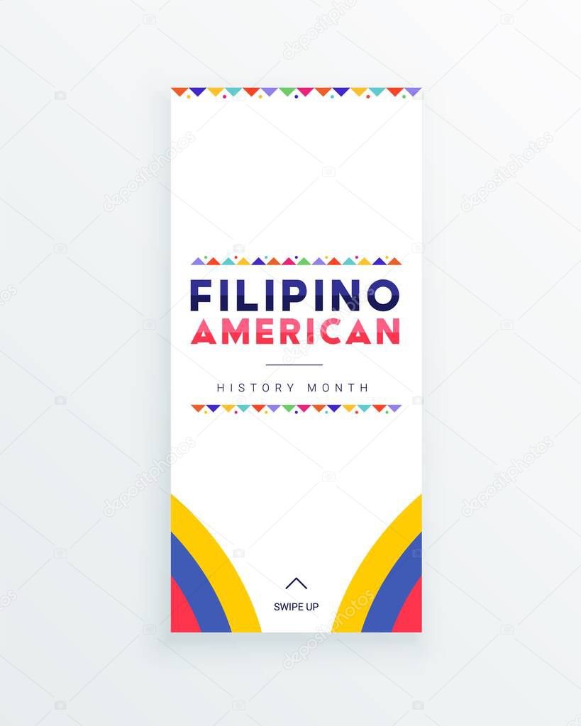 Filipino American History Month - October - square vector banner template with the text and colorful decorative flags around it. Tribute to contributions of Filipino Americans to world culture.