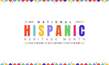 National Hispanic Heritage Month horizontal banner template with colorful text and flags on white background. Influence of Latin American heritage on a world culture clipart
