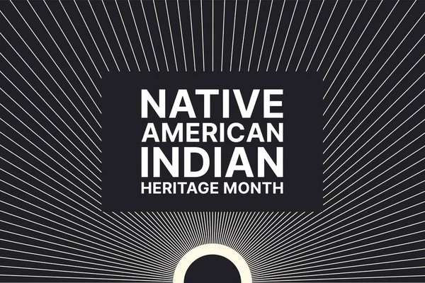 Native American Indian Heritage Month - Νοέμβριος - μονόχρωμο οριζόντιο πανό με ανατέλλοντα ήλιο. Δημιουργία γεφυρών κατανόησης και φιλίας με τους ιθαγενείς — Διανυσματικό Αρχείο