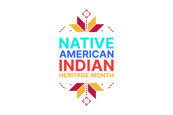 Native American Indian Heritage Month - Νοέμβριος - κάθετο πανό με παραδοσιακά στολίδια. Δημιουργία γεφυρών κατανόησης και φιλίας με τους ιθαγενείς — Διανυσματικό Αρχείο