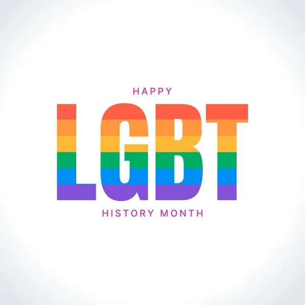 Happy LGBT History Month plantilla cuadrada de banner con texto colorido sobre fondo blanco. Construir comunidad y representar una declaración de derechos civiles sobre las contribuciones de las personas LGBTQ — Vector de stock