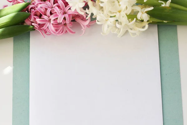Bouquet Pink White Hyacinth White Background Mock Flowers — Stock Photo, Image