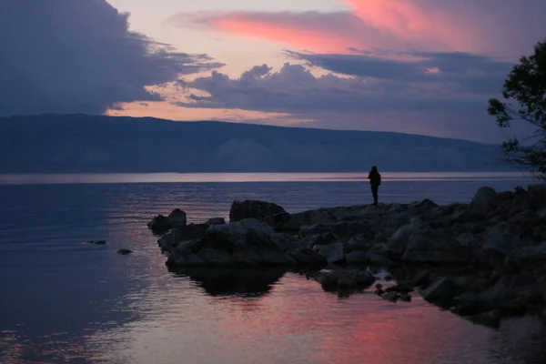 Danau Baikal Musim Panas Matahari Terbenam Pemandangan Markah Tanah Alam — Stok Foto