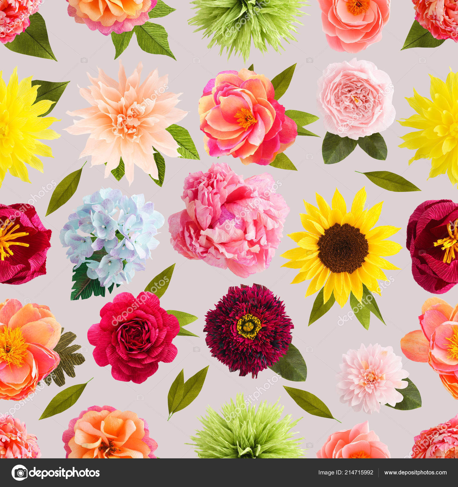 Modello Senza Cuciture Con Fiori Carta Crespa Fatti Mano