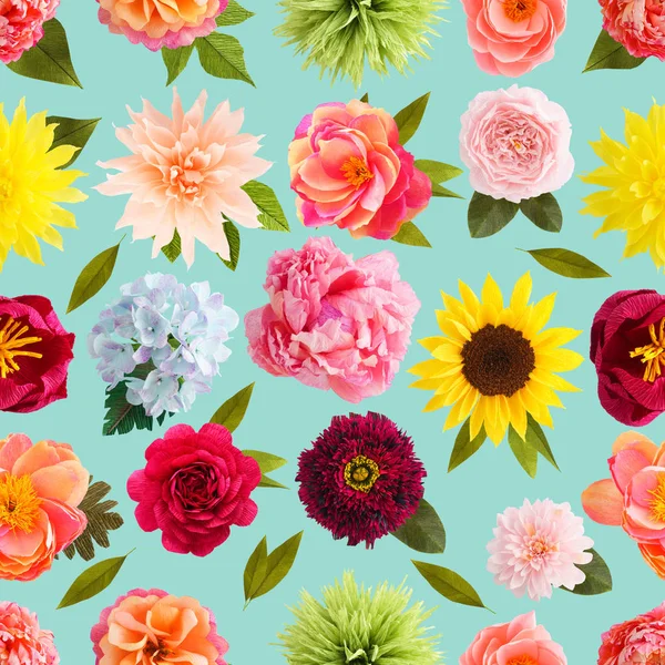 Crepe paper flower seamless pattern pastel colors — Stock Photo, Image