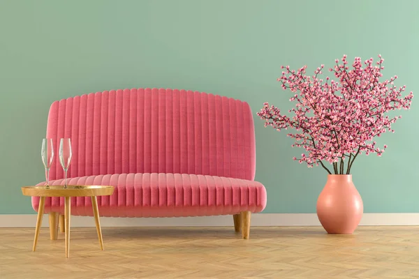 Interior con sofá 3d renderizado — Foto de Stock