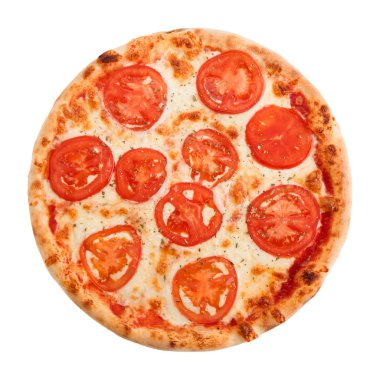 Domates ve peynir beyaz arka plan üzerinde izole İtalyan pizza