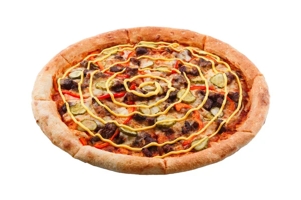 Tradición Pizza Mexicana Con Pimienta Ternera Pepinillos Asado Con Salsa —  Fotos de Stock