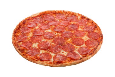 Lezzetli klasik İtalyan Pizza biberli sosis ve peynir Mozzarella peyniri ile