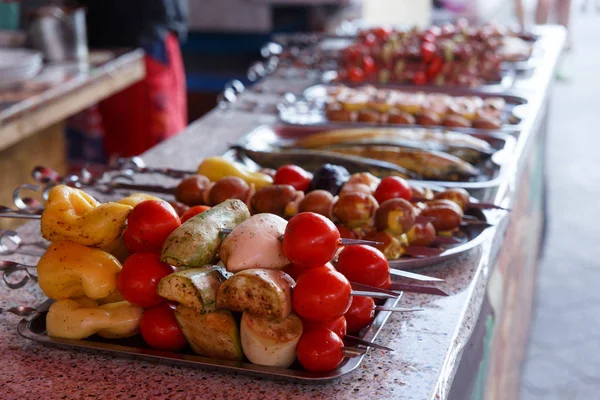 Assortment of sliced vegetables, pork and chicken meat — Stock Photo, Image