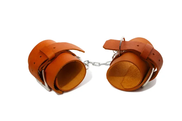 Light brown leather handcuffs — Stock Photo, Image