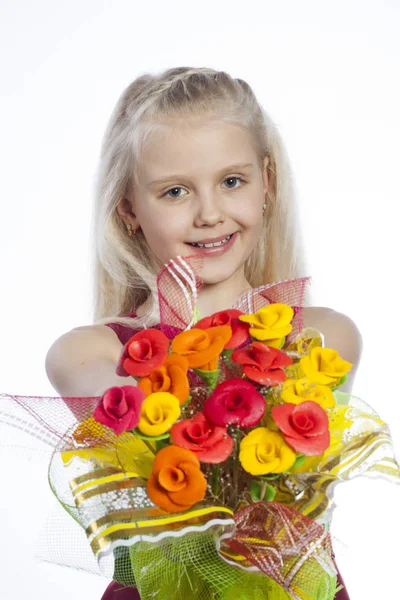 Beautiful girl with bouquet — Stock Photo, Image