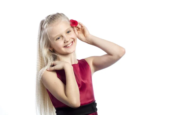 Beautiful blonde girl with rose — Stock Photo, Image