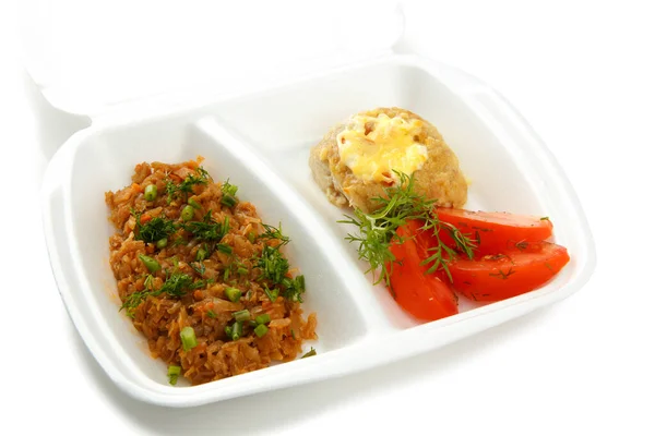 Lunch of beef chop with stewed cabbage — ストック写真