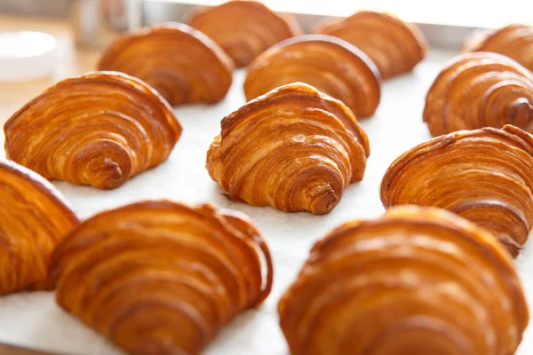 Bezešvé Vzor Chutné Francouzské Croissant Pozadí Pro Vzory Zdobení Pozadí — Stock fotografie