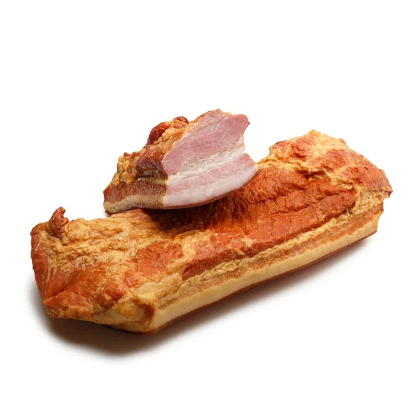 Grand Morceau Vrac Bacon Fumé Savoureux Produits Saucisses Traditionnels Sur — Photo