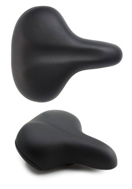 Bisiklet koltuğu iki açılı. Üst ve yan görünüm. Beyaz arkaplanda izole.